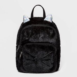 Girls Halloween Faux Fur Mini Cat Backpack